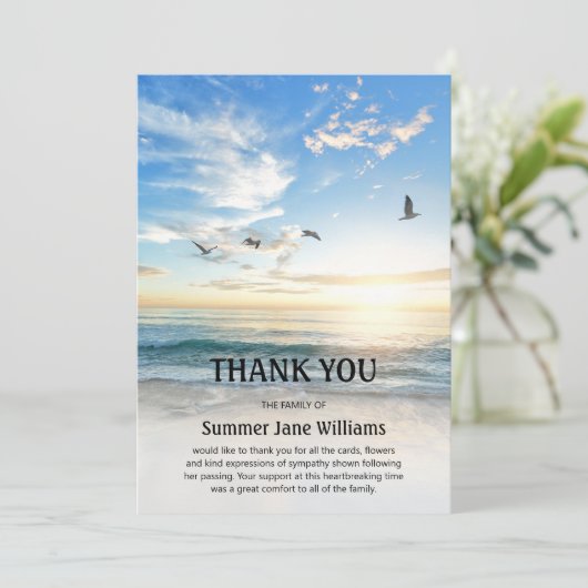 Himmlischer Strand | Beerdigung Dankeschön Karte (Stehend Vorderseite)