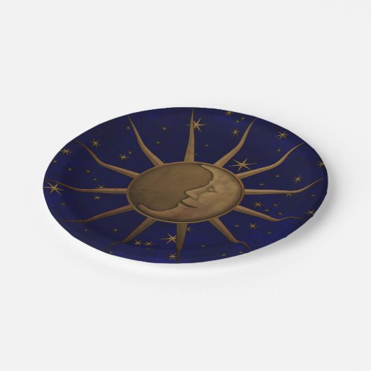 Himmlischer Sun-Mond-sternenklare Nacht Pappteller (Schrägansicht)