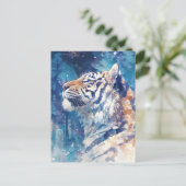 Himmlischer Tiger im winterlichen Sternenwald Postkarte (Stehend Vorderseite)