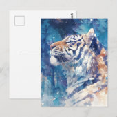 Himmlischer Tiger im winterlichen Sternenwald Postkarte (Vorne/Hinten)