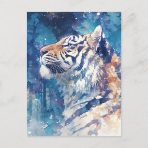 Himmlischer Tiger im winterlichen Sternenwald Postkarte