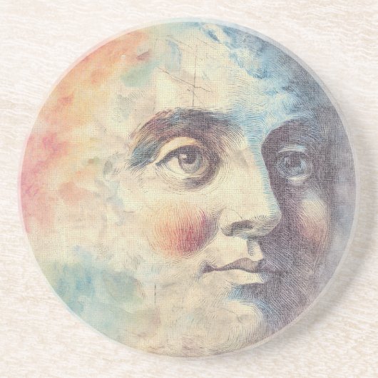 Himmlischer Vintage-Mann im Mond Getränkeuntersetzer (Vorne)