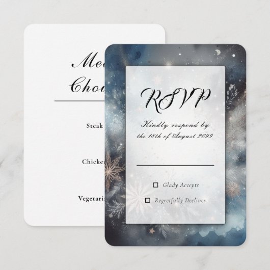 Himmlischer Winter-Mitternachts-Funkel-Hochzeit RSVP Karte (Vorne/Hinten)