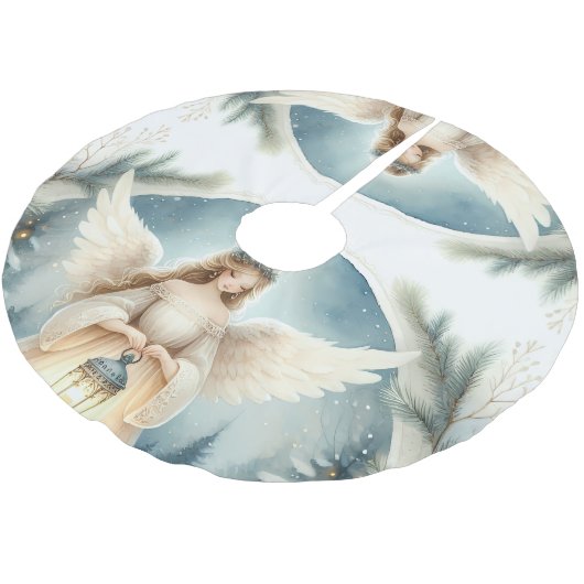 Himmlischer Winterengel - Laterne der Hoffnung Polyester Weihnachtsbaumdecke (Schrägansicht)
