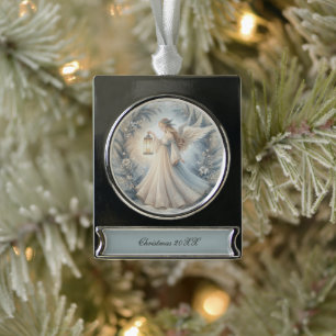 Himmlischer Winterengel - Laterne des Friedens Banner-Ornament Silber