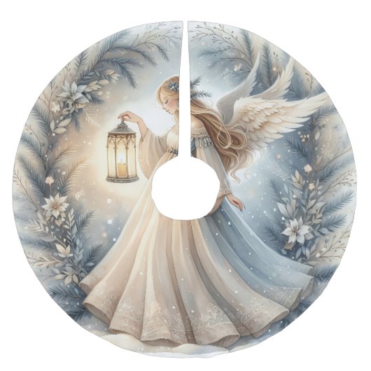 Himmlischer Winterengel - Laterne des Friedens Polyester Weihnachtsbaumdecke (Vorderseite)