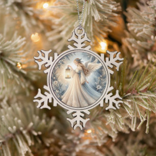Himmlischer Winterengel - Laterne des Friedens Schneeflocken Zinn-Ornament