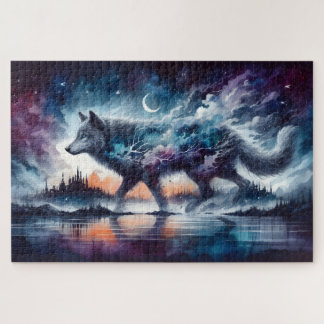 Himmlischer Wolf, der durch die Sterne wandelt Puzzle