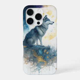 Himmlischer Wolf Nachthimmel Gold-Filigran iPhone 16 Pro Hülle