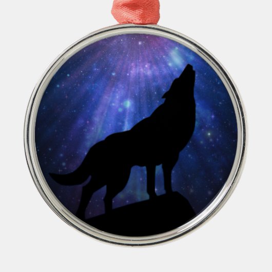 Himmlischer Wolf Silbernes Ornament (Vorne)