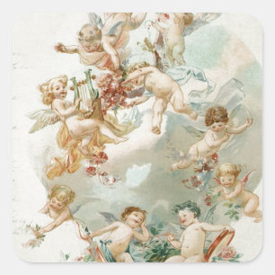 Himmlisches Angel Cherubs Vintages Skript Quadratischer Aufkleber
