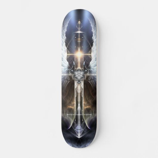 Himmlisches Angel Wing Cross Fraktal Skateboard (Vorderseite)