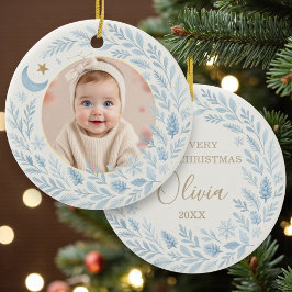 Himmlisches Baby-Erstes Süßes Blaues Weihnachtsfot Keramik Ornament