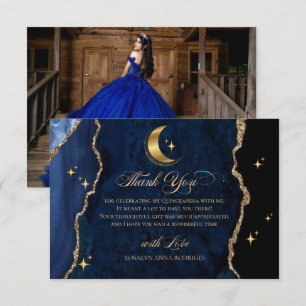 Himmlisches Blau Quinceanera Mitternachtssterne Mo Dankeskarte