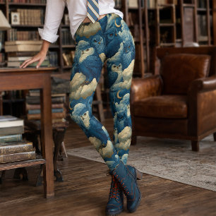Himmlisches Blau und cremefarbener Zauber-Eule Flu Leggings