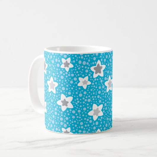 Himmlisches blaues Polka-Punkt-Retro mit Sternen Kaffeetasse (Vorderseite Links)