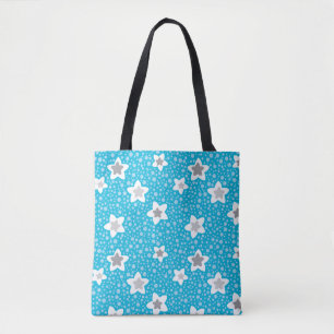 Himmlisches blaues Polka-Punkt-Retro mit Sternen Tasche