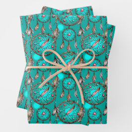 Himmlisches Blaues Traumflugmuster Geschenkpapier Set