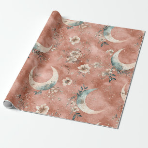 Himmlisches Blumenmuster Gedämpfte Terrakotta Geschenkpapier