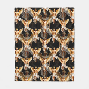 Himmlisches Design mit goldenen Engeln Muster Fleecedecke