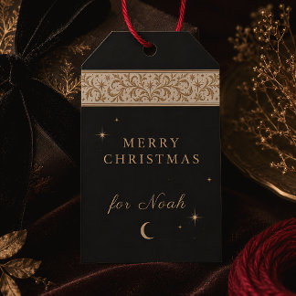 Himmlisches Frohes Weihnachten Schwarz Gold Botani Geschenkanhänger