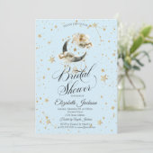 Himmlisches Gold Mond Sterne Hellblau Einladung (Stehend Vorderseite)