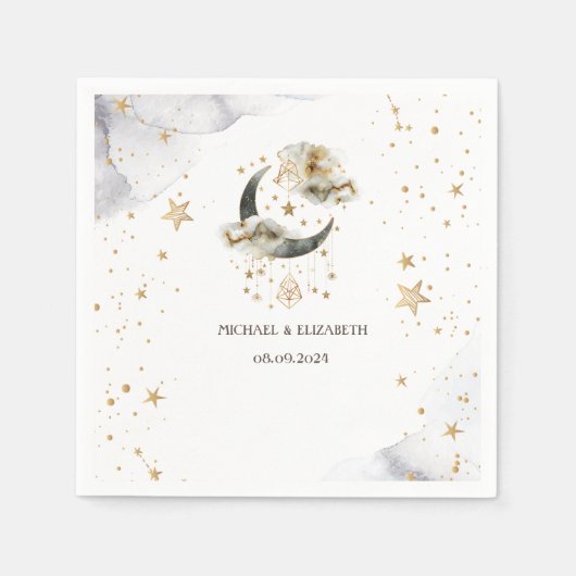 Himmlisches Gold Mond Sterne Serviette (Vorderseite)