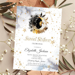 Himmlisches Gold Sonne, Mond, Sterne Blumen Sweet  Einladung