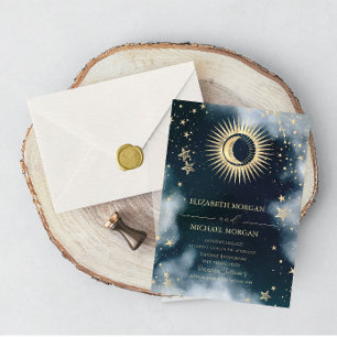 Himmlisches Gold Sonne,Mond,Sterne Himmel Hochzeit Einladung