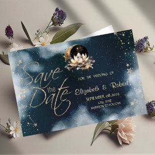 Himmlisches Gold Sonne, Mond, Sterne Lotus Nachthi Save The Date