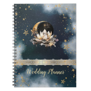 Himmlisches Gold Sonne,Mond,Sterne Lotus Nachthimm Notizblock