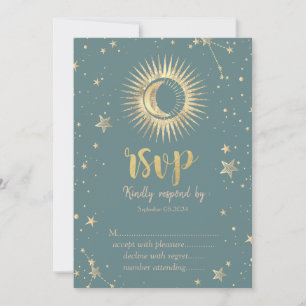 Himmlisches Gold Sonne Mond Sterne Minze Grün RSVP Einladung