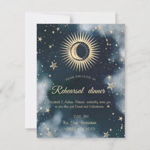 Himmlisches Gold Sonne,Mond,Sterne Nachthimmel Einladung