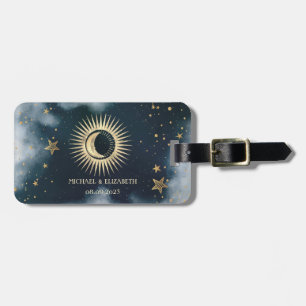 Himmlisches Gold Sonne,Mond,Sterne Nachthimmel Gepäckanhänger