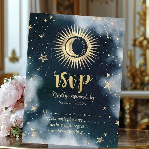 Himmlisches Gold Sonne, Mond, Sterne Nachthimmel R Einladung