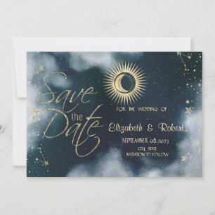 Himmlisches Gold Sonne,Mond,Sterne Nachthimmel Save The Date