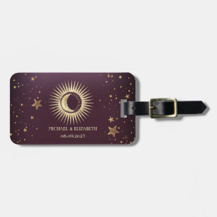 Himmlisches Gold Sonne und Mond Sterne Burgunderro Gepäckanhänger