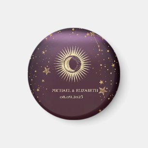 Himmlisches Gold Sonne und Mond Sterne Burgunderro Magnet