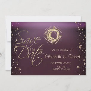 Himmlisches Gold Sonne und Mond Sterne Burgunderro Save The Date