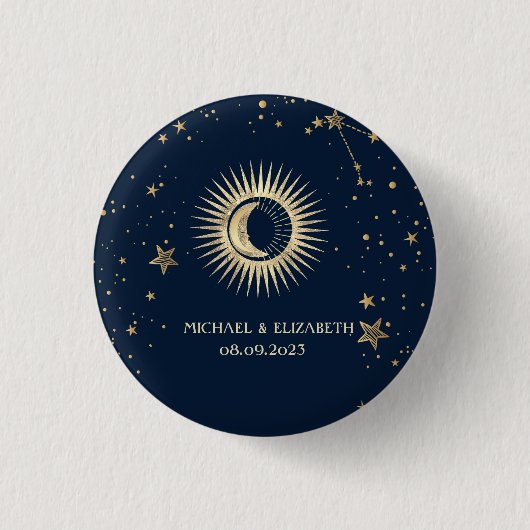 Himmlisches Gold Sonne und Mond Sterne Button (Vorderseite)