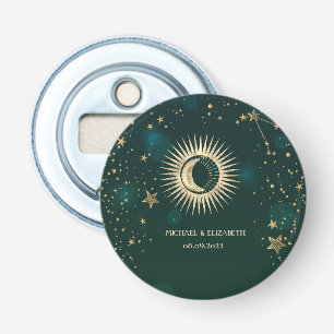 Himmlisches Gold Sonne und Mond Sterne Grün Flaschenöffner