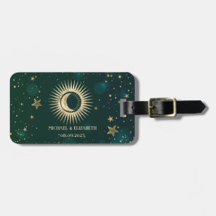 Himmlisches Gold Sonne und Mond Sterne Grün Gepäckanhänger