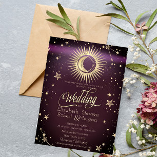 Himmlisches Gold Sonne und Mond Sterne Hochzeit Bu Einladung