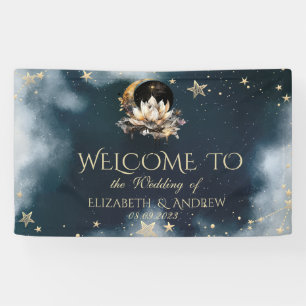 Himmlisches Gold Sonne und Mond Sterne Lotus Nacht Banner