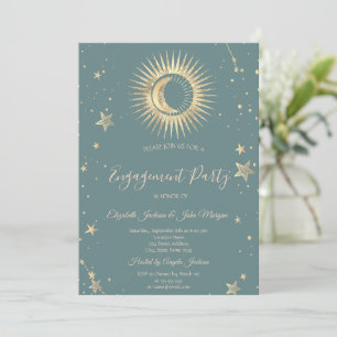 Himmlisches Gold Sonne und Mond Sterne Mintgrün Einladung