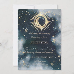 Himmlisches Gold Sonne und Mond Sterne Nachthimmel Einladung