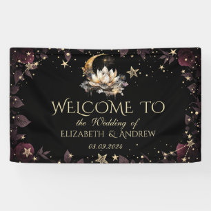 Himmlisches Gold Sonne und Mond Sterne Rosen Nacht Banner