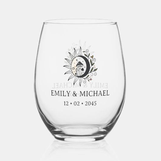 Himmlisches Hochzeitsgeschenk - Stielwein Glas (Vorderseite)