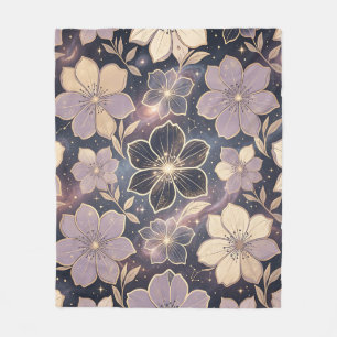 Himmlisches lila-goldenes Blumenmuster Sterne Gala Fleecedecke
