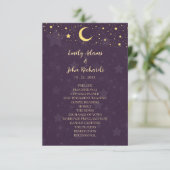 Himmlisches lila Hochzeitsprogramm Sterne und Mond (Stehend Vorderseite)